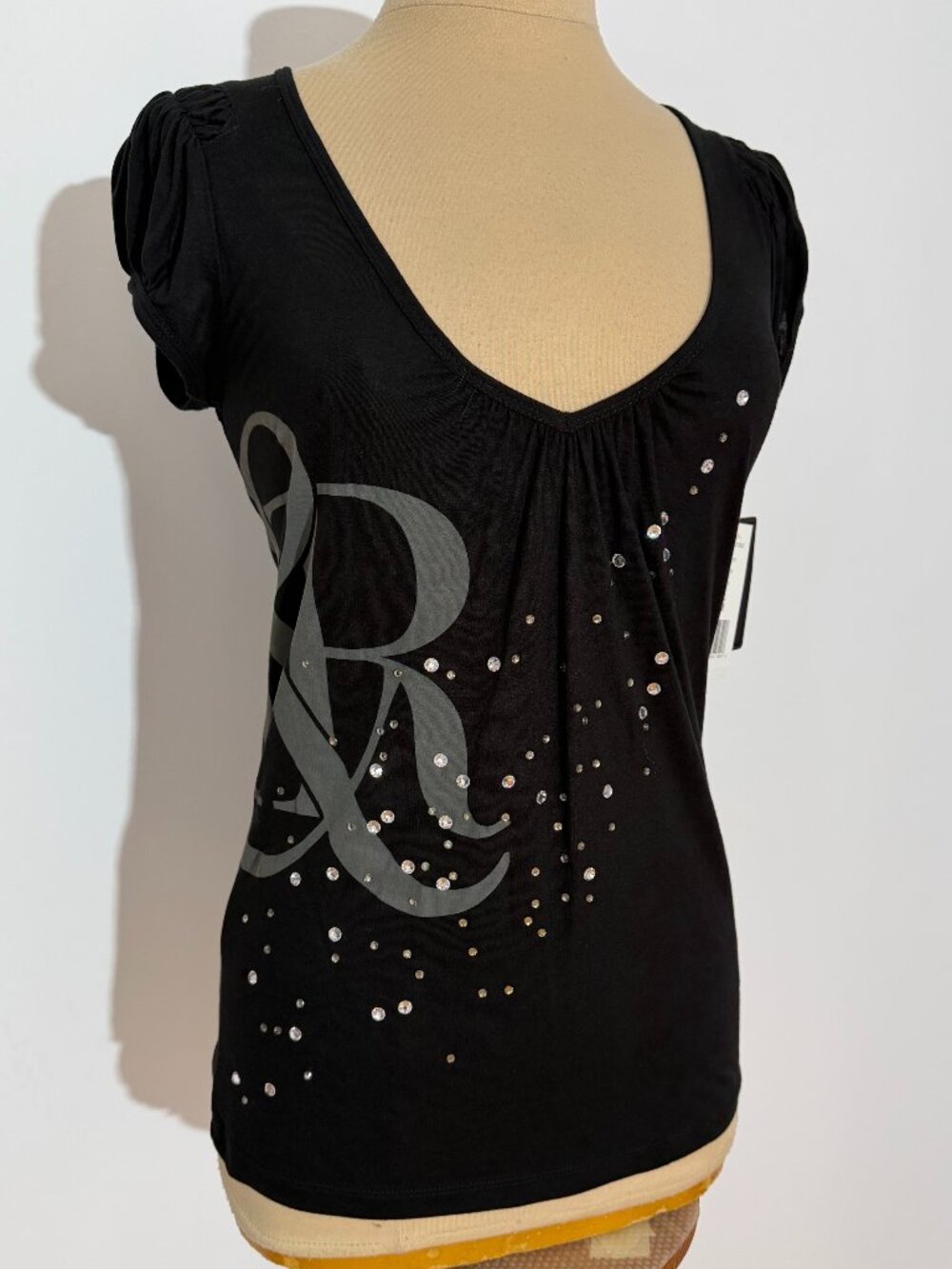Rock & Republic Y2K Black Short-Sleeve Embellished Top NWT